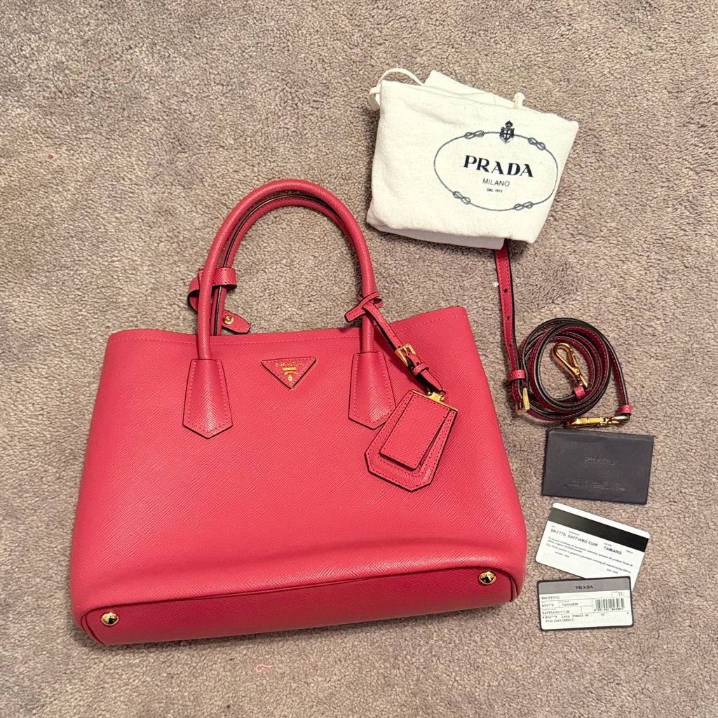 Pink Prada Staffiano Cuir In Tamaris (Pink) Leather Tote
